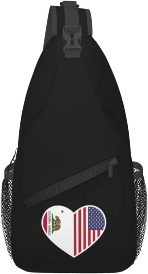 I Love America And California Crossbody Bags For Women Men Chest Backpack Gym Shoulder Bag Travel Outdoor Sports Casual Crossbody Bags