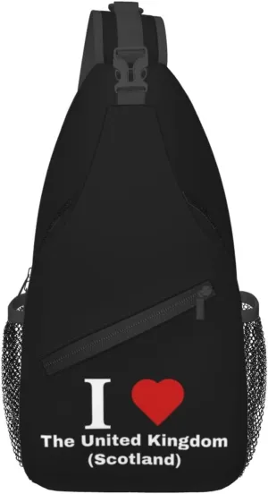 I love The United Kingdom (Scotland) Crossbody Bags For Women Men Chest Backpack Gym Shoulder Bag Travel Outdoor Sports Casual Crossbody Bags
