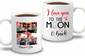 I Love You To The Moon And Back White Coffee Mug, Personalized Wife Coffee Cup 11 Oz 15 Oz, Customized Wife Travel Mug Choose Names / Photo, Awesome Wife Ceramic Teacup Gifts for Romantic Marriage