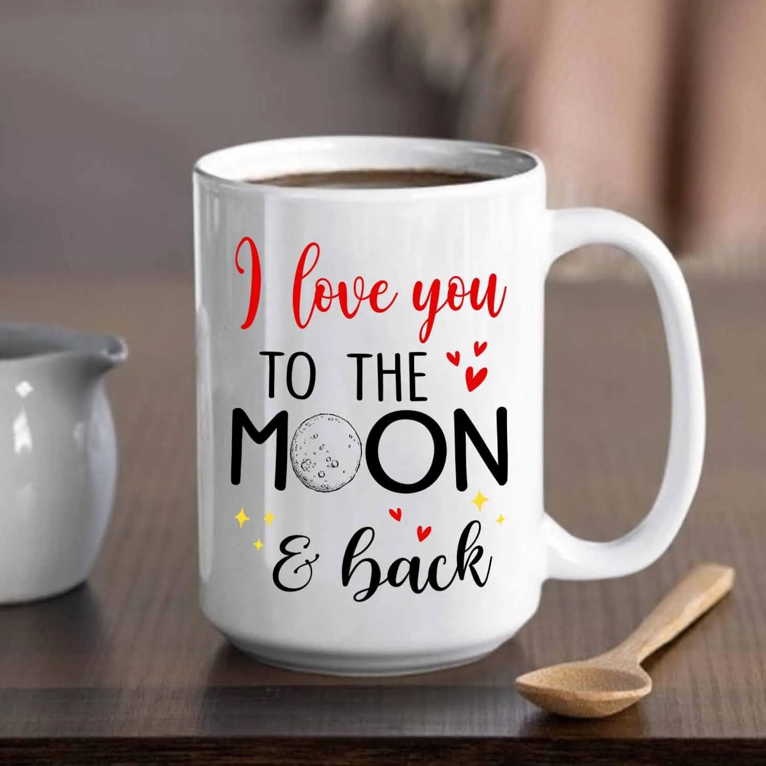 I Love You To The Moon And Back White Coffee Mug, Personalized Wife Coffee Cup 11 Oz 15 Oz, Customized Wife Travel Mug Choose Names / Photo, Awesome Wife Ceramic Teacup Gifts for Romantic Marriage