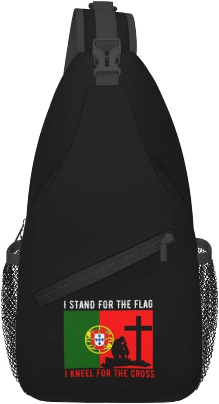 I Stand For The Portugal Flag And I Kneel For The Cross Crossbody Bags For Women Men Chest Backpack Gym Shoulder Bag Travel Outdoor Sports Casual Crossbody Bags