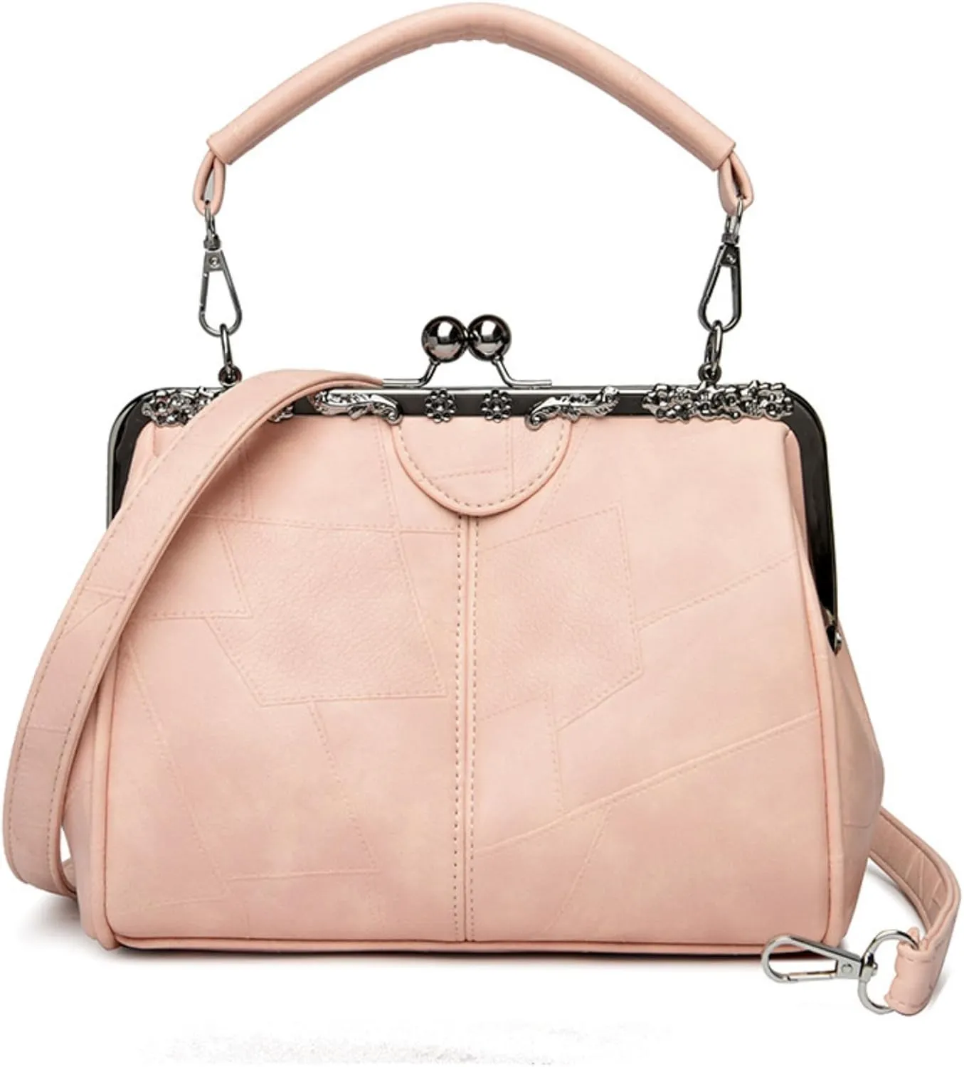 IAMUHI Women Fashion Glossy Soft PU Leather Evening Handbag Purse Vintage Kiss Lock Shell Shape Crossbody Clutch Bags