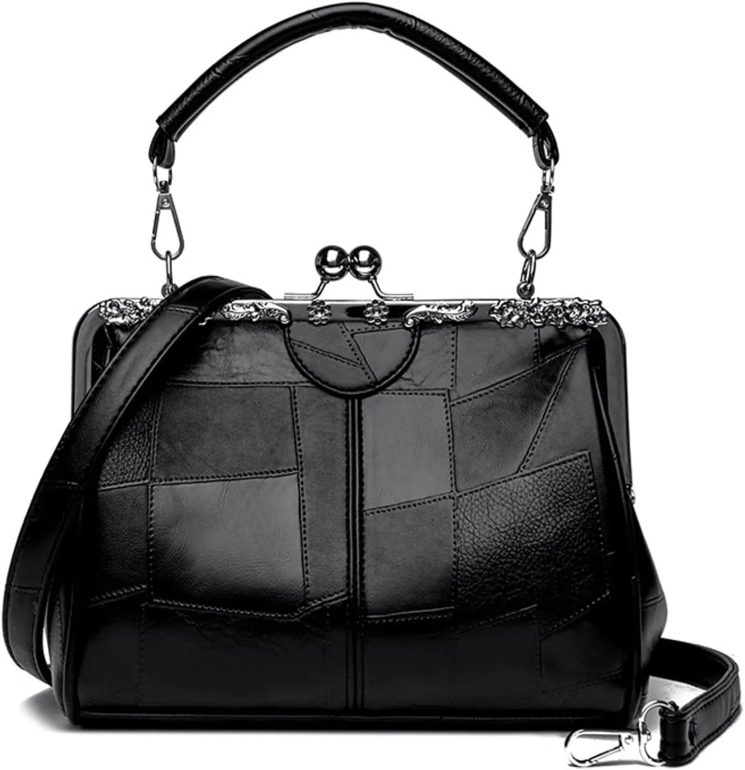 IAMUHI Women Fashion Glossy Soft PU Leather Evening Handbag Purse Vintage Kiss Lock Shell Shape Crossbody Clutch Bags