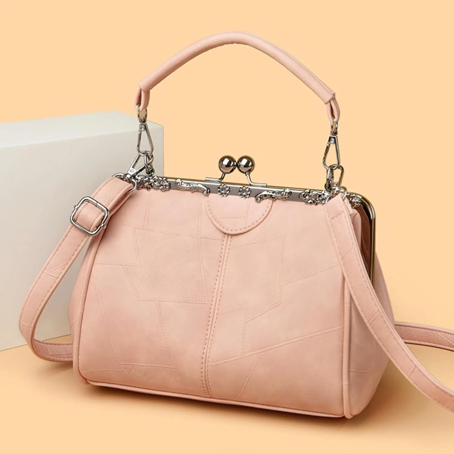 IAMUHI Women Fashion Glossy Soft PU Leather Evening Handbag Purse Vintage Kiss Lock Shell Shape Crossbody Clutch Bags