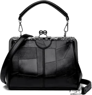 IAMUHI Women Fashion Glossy Soft PU Leather Evening Handbag Purse Vintage Kiss Lock Shell Shape Crossbody Clutch Bags