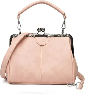 IAMUHI Women Fashion Glossy Soft PU Leather Evening Handbag Purse Vintage Kiss Lock Shell Shape Crossbody Clutch Bags