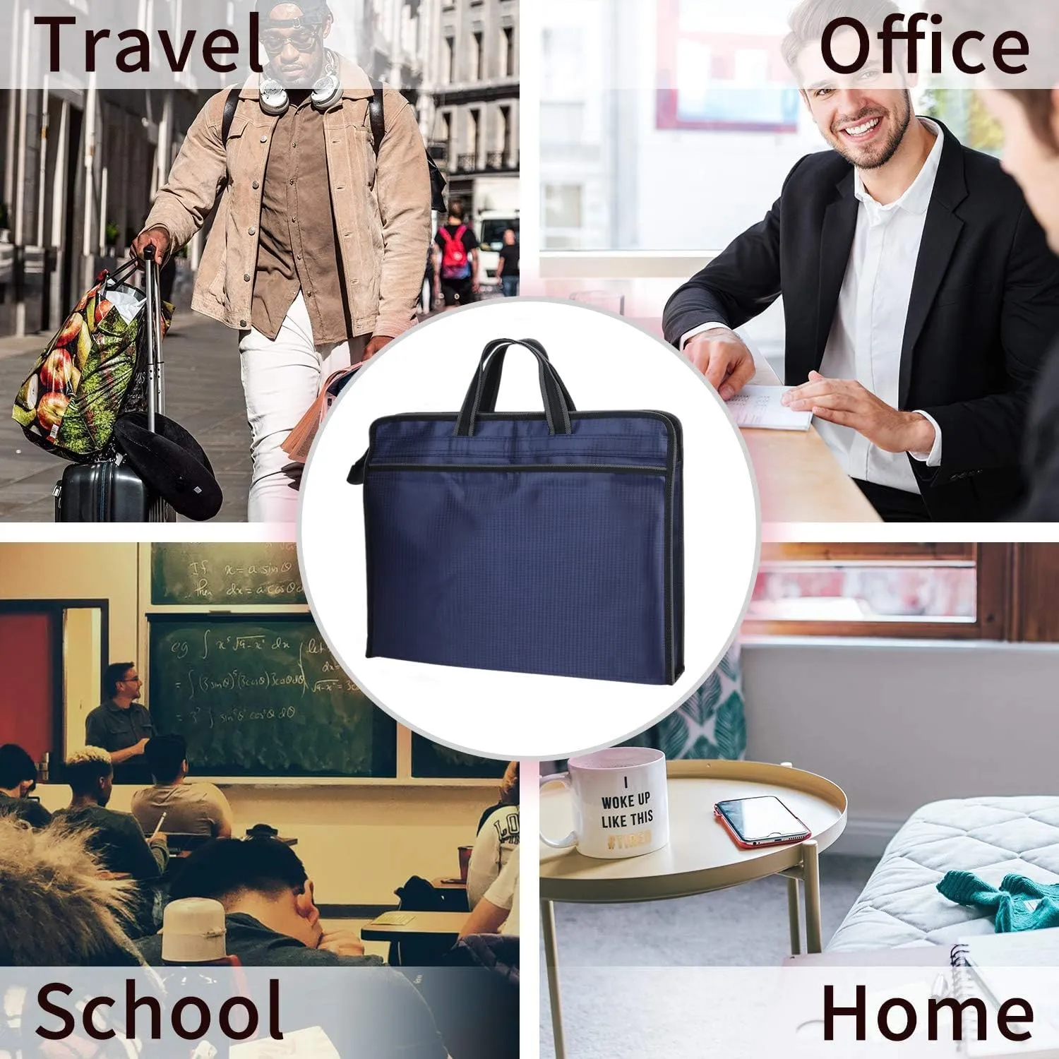 Ibluelover A4 Zipper Business Document Bag Waterproof File Folder Bag Briefcase Portable Portfolio Carrying Case Handbag Unisex Adults File Storage Organizer Holder for Office Meetings Travel