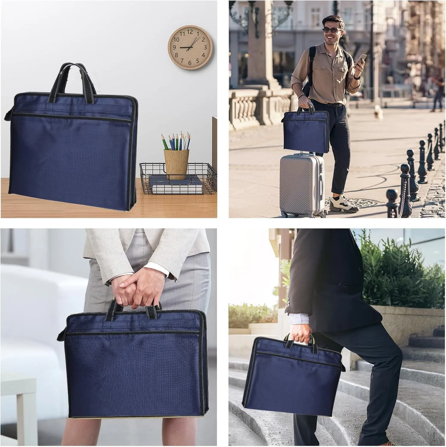Ibluelover A4 Zipper Business Document Bag Waterproof File Folder Bag Briefcase Portable Portfolio Carrying Case Handbag Unisex Adults File Storage Organizer Holder for Office Meetings Travel