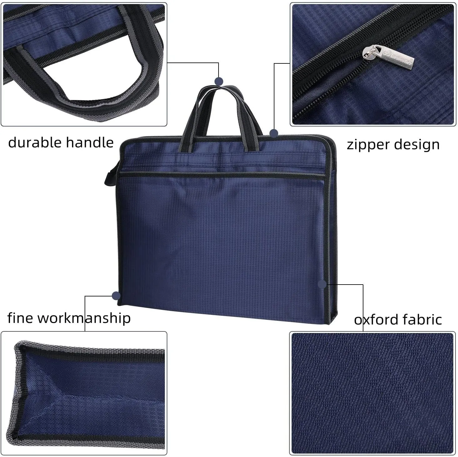 Ibluelover A4 Zipper Business Document Bag Waterproof File Folder Bag Briefcase Portable Portfolio Carrying Case Handbag Unisex Adults File Storage Organizer Holder for Office Meetings Travel