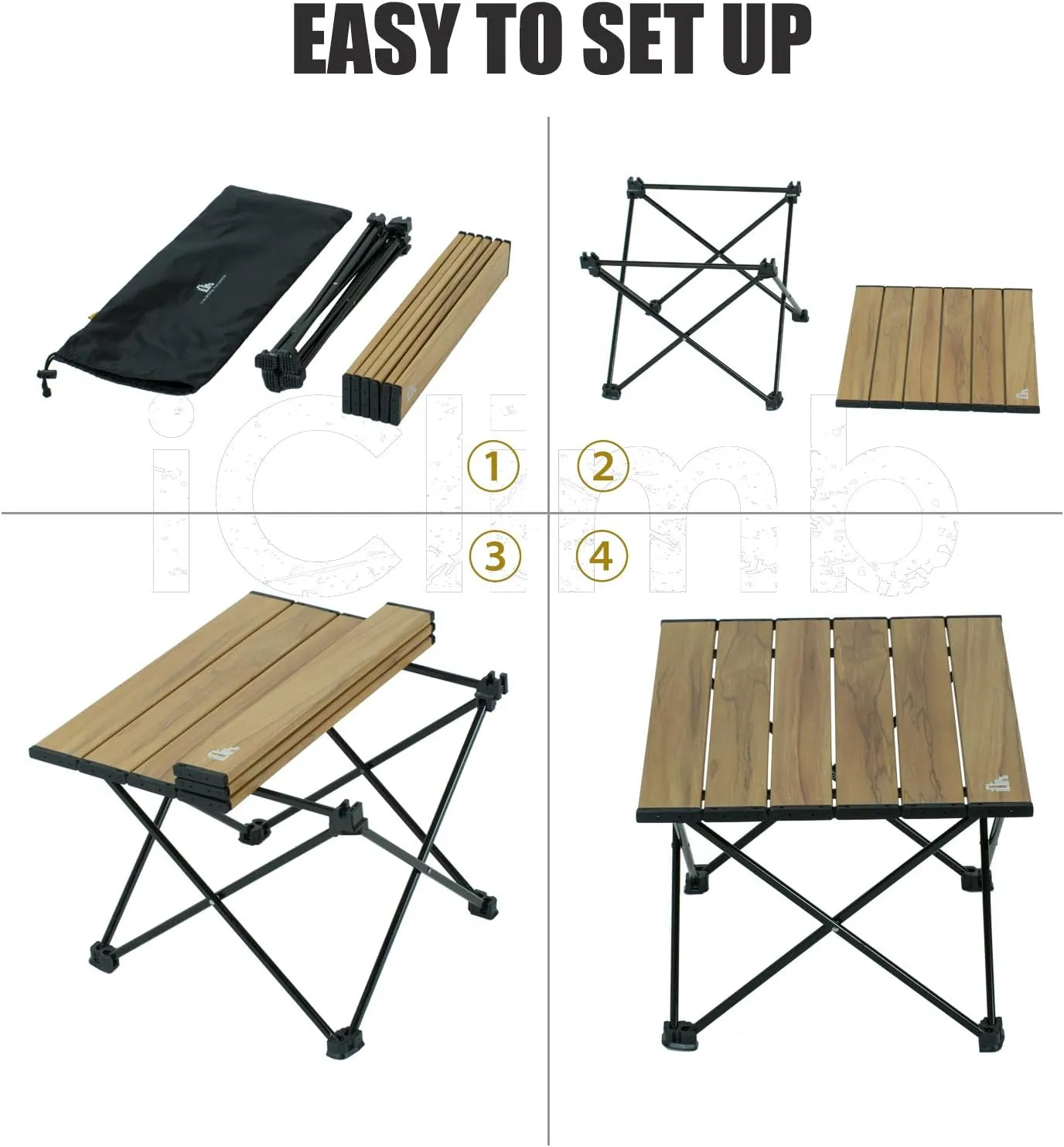 iClimb Ultralight Compact Camping Folding Table with Carry Bag (Blue - L)