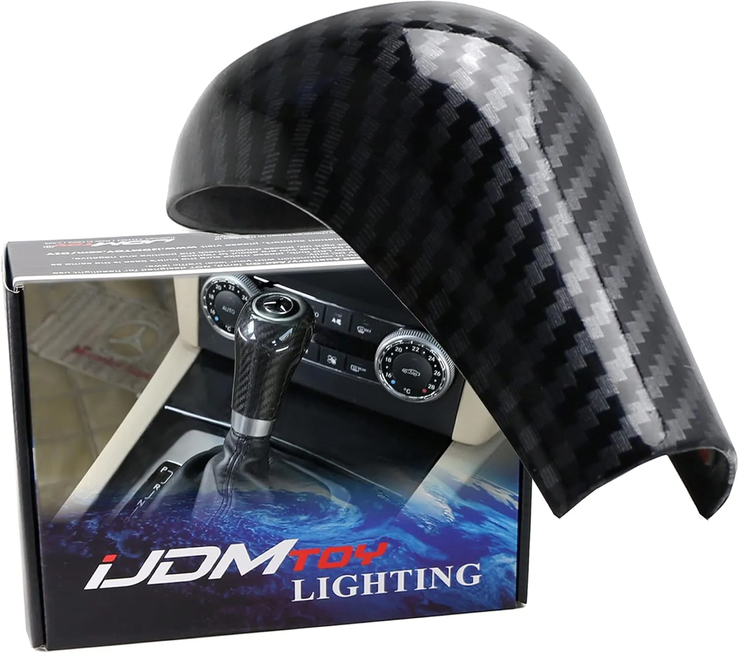 iJDMTOY Glossy Black Carbon Fiber Pattern Shift Knob Cover Shell Compatible with Mercedes-Benz C E GLK GL G Class Older Models