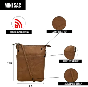 ili New York Leather Mini Sac Crossbody - Genuine Leather Crossbody Bags for Women with RFID Blocking, Adjustable Strap