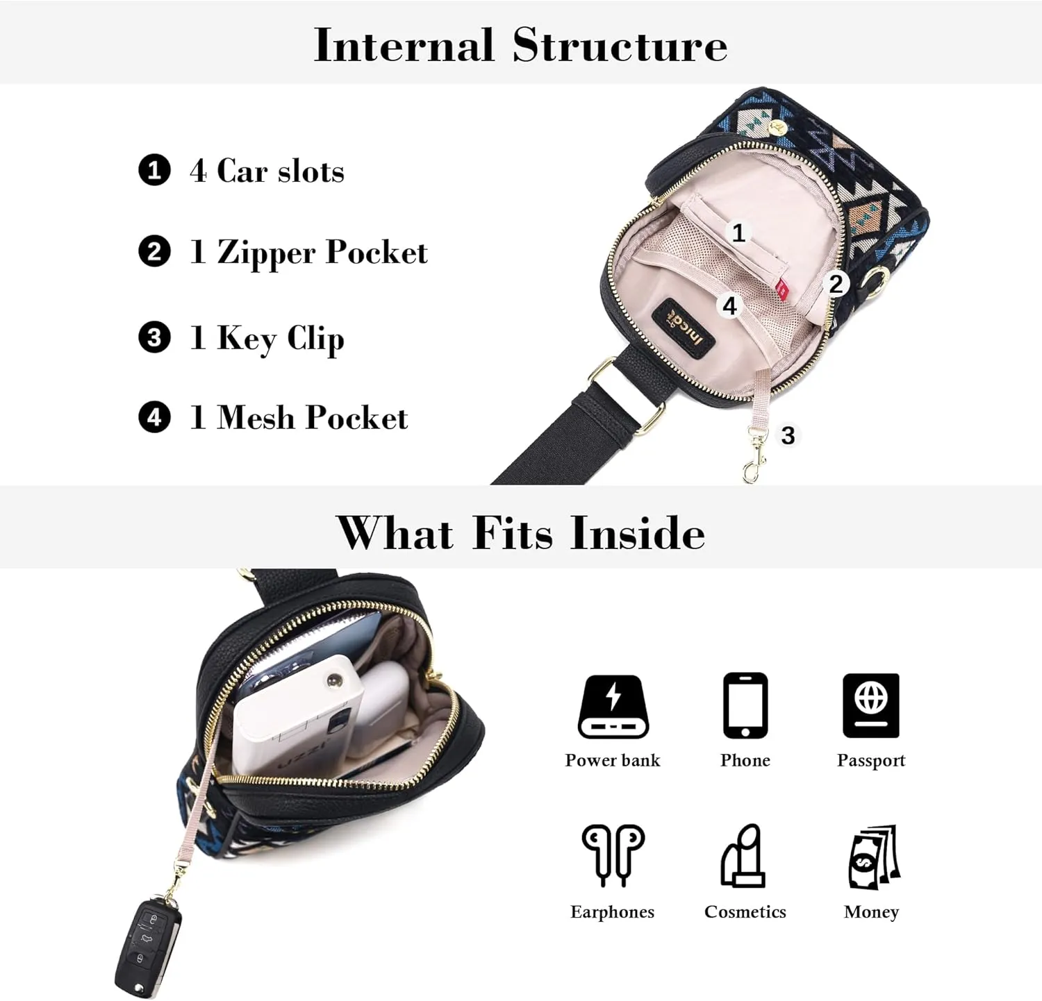 INICAT Travel Small Sling Bag Leather Crossbody Bags for Women Fanny Packs Cross Body Bag for Woman Cross Body Purses