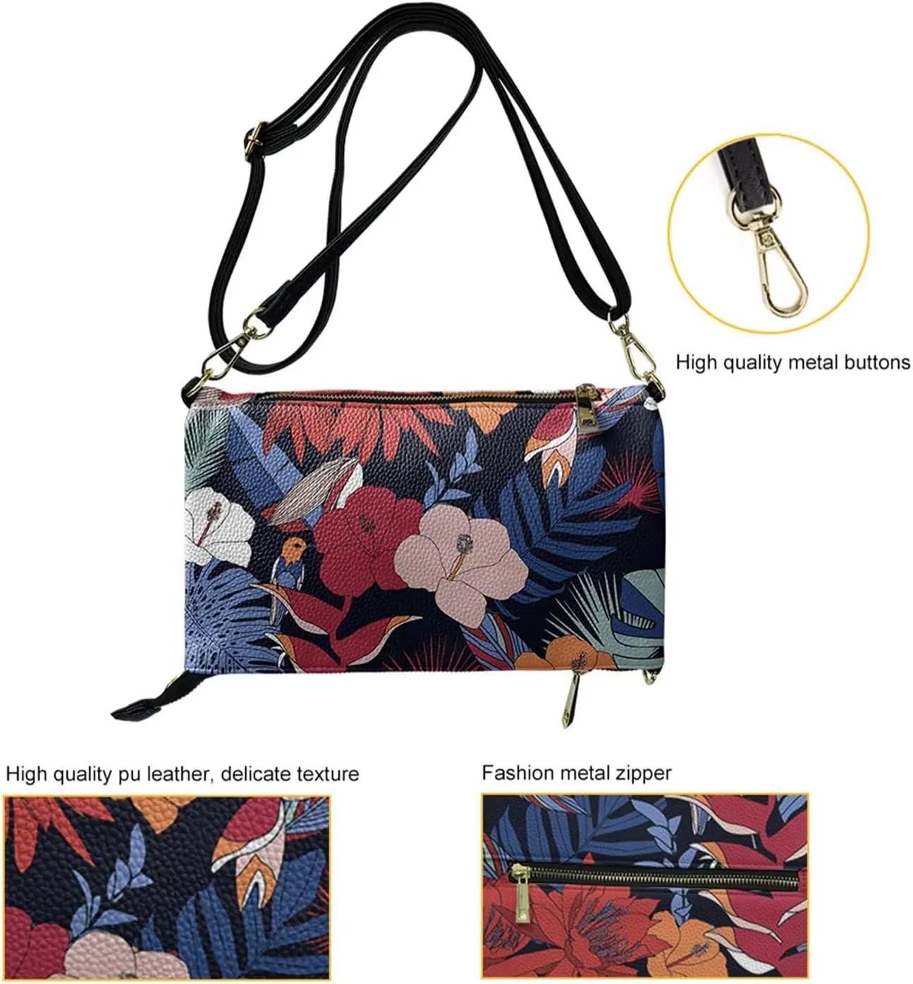 INSTANTARTS Envelope Handbags for Women Shoulder Crossbody Bag PU Leather Prom Party Evening Bags with Zipper