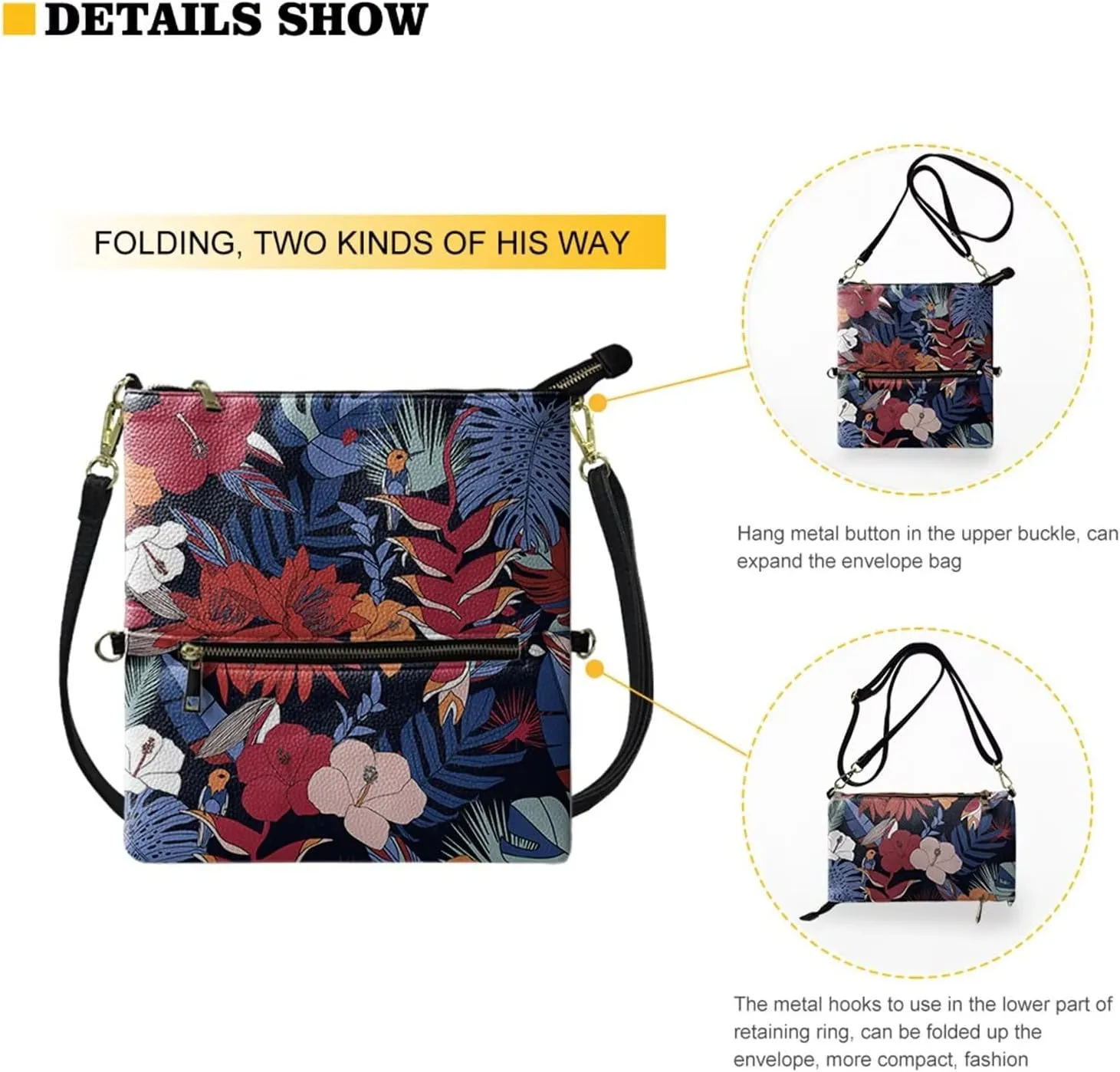 INSTANTARTS Envelope Handbags for Women Shoulder Crossbody Bag PU Leather Prom Party Evening Bags with Zipper