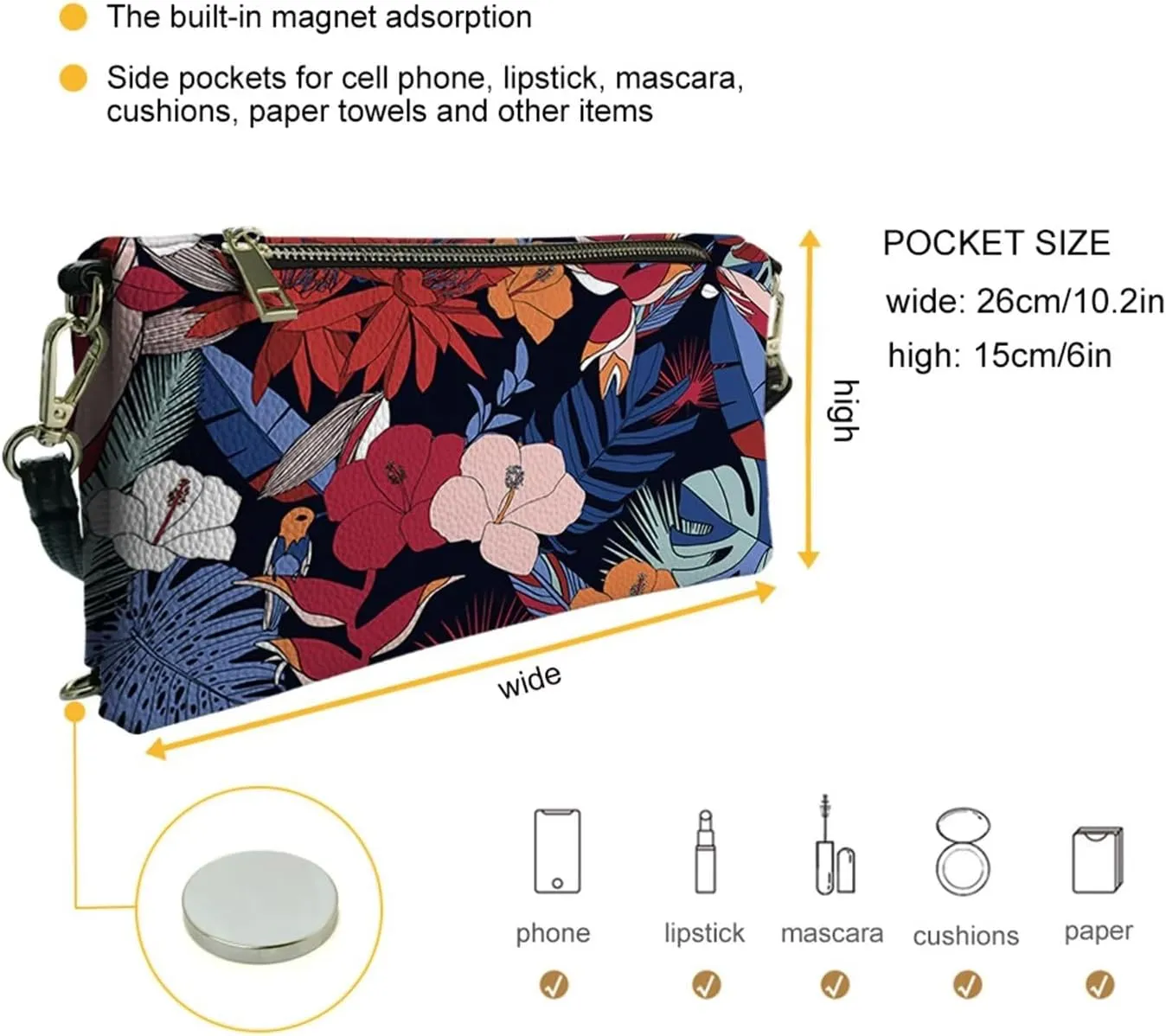 INSTANTARTS Envelope Handbags for Women Shoulder Crossbody Bag PU Leather Prom Party Evening Bags with Zipper