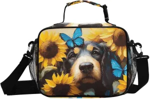 Insulated Lunch Box Bloodhound Dog Sunflower for Women Men - Ideal for Work, Picnics - Includes Adjustable Shoulder Strap