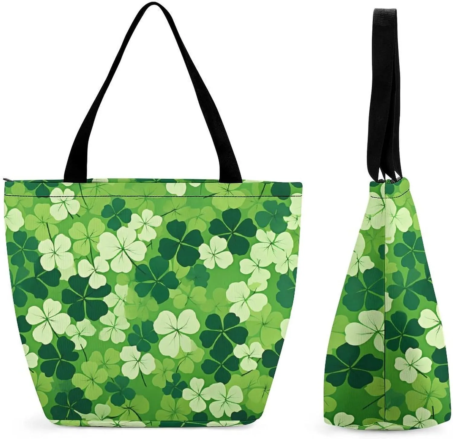Irish Clover Happy St. Patrick's Day Womens Tote Bag Purse with Zippered Shoulder Handbags For Work
