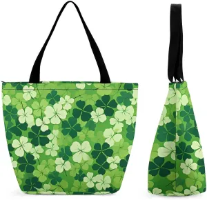 Irish Clover Happy St. Patrick's Day Womens Tote Bag Purse with Zippered Shoulder Handbags For Work
