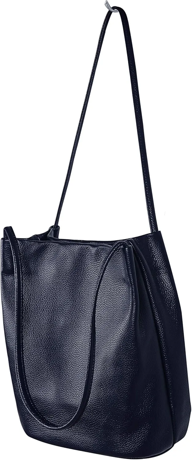 Iswee Genuine Leather Tote Bucket Bags Hobo Shoulder Bags Purse and Handbags for Women Trendy