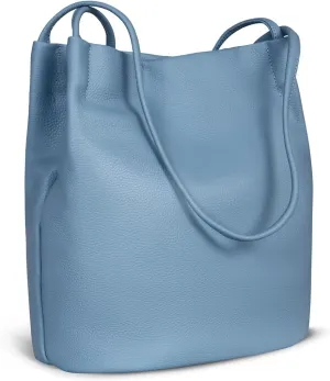 Iswee Genuine Leather Tote Bucket Bags Hobo Shoulder Bags Purse and Handbags for Women Trendy