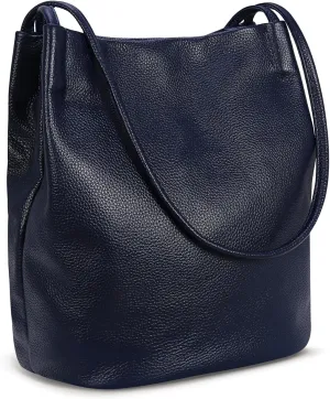 Iswee Genuine Leather Tote Bucket Bags Hobo Shoulder Bags Purse and Handbags for Women Trendy