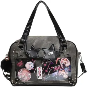 Ita Bag Pin Display Backpack for Women Denim Single Shoulder Bag Crossbody Bag with Insert Big Commute Bag Jk Bag (Black)