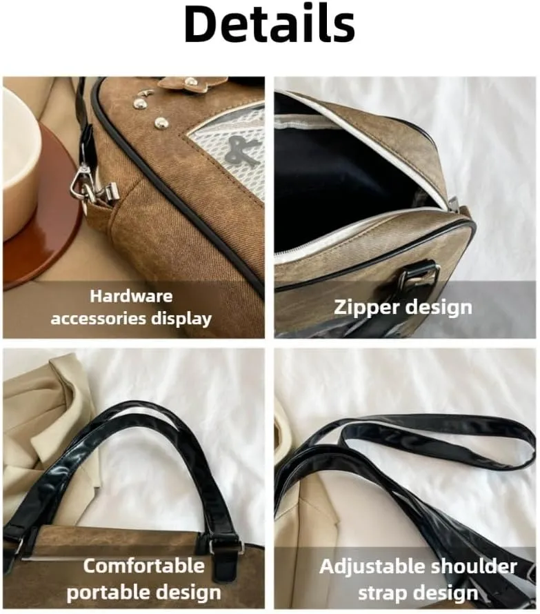 Ita Bag Pin Display Backpack for Women Denim Single Shoulder Bag Crossbody Bag with Insert Big Commute Bag Jk Bag (Black)