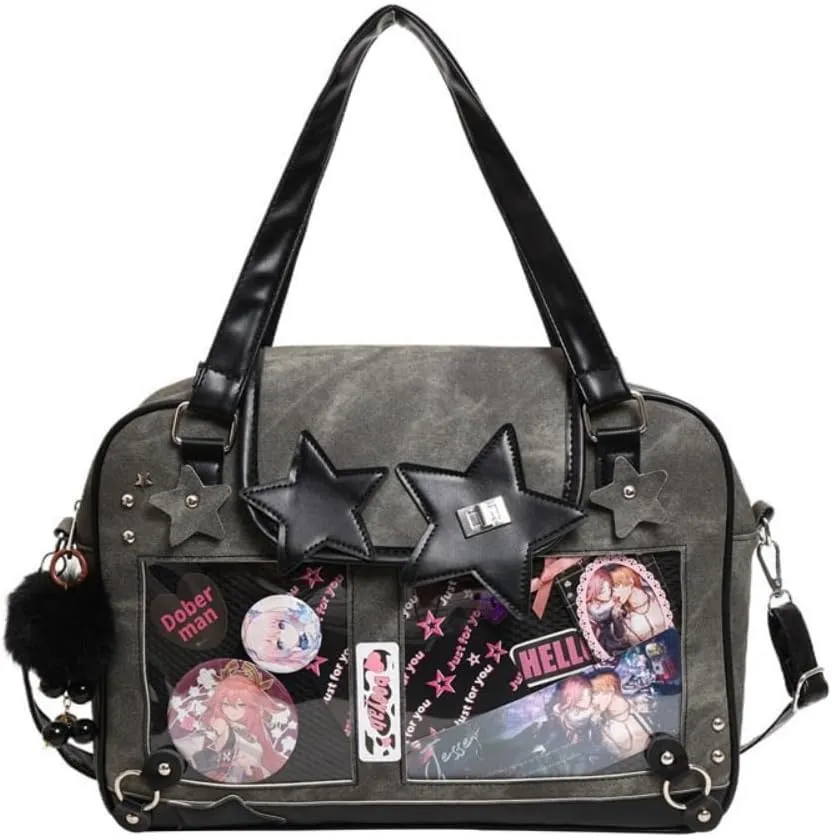 Ita Bag Pin Display Backpack for Women Denim Single Shoulder Bag Crossbody Bag with Insert Big Commute Bag Jk Bag (Black)