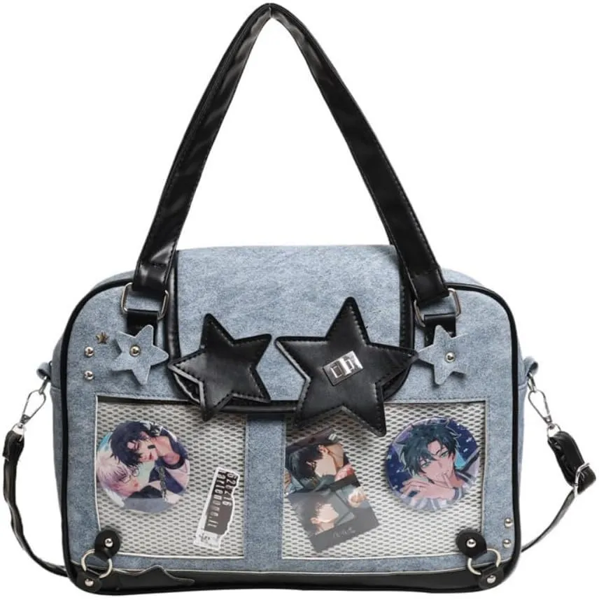 Ita Bag Pin Display Backpack for Women Denim Single Shoulder Bag Crossbody Bag with Insert Big Commute Bag Jk Bag (Blue)