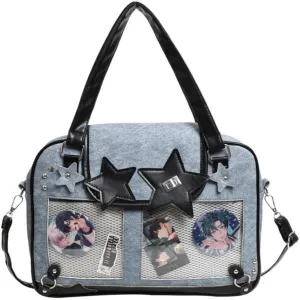 Ita Bag Pin Display Backpack for Women Denim Single Shoulder Bag Crossbody Bag with Insert Big Commute Bag Jk Bag (Blue)