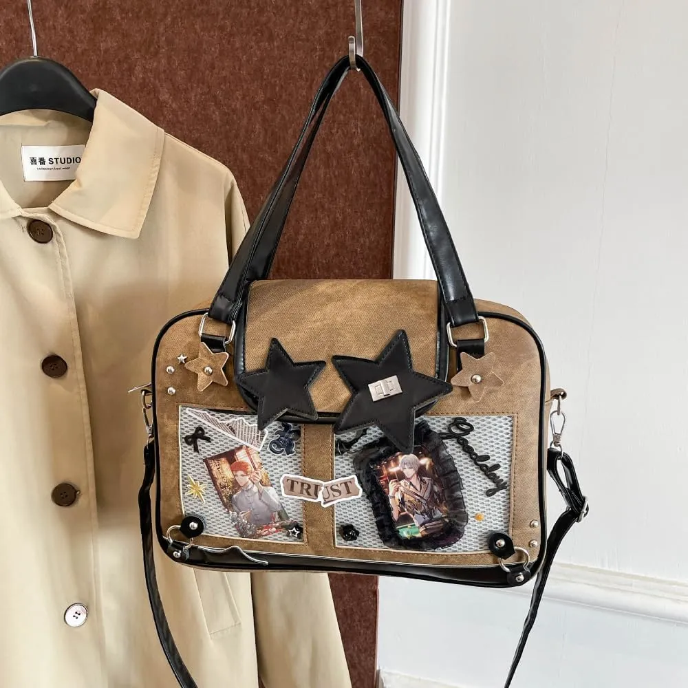 Ita Bag Pin Display Backpack for Women Denim Single Shoulder Bag Crossbody Bag with Insert Big Commute Bag Jk Bag (Brown)