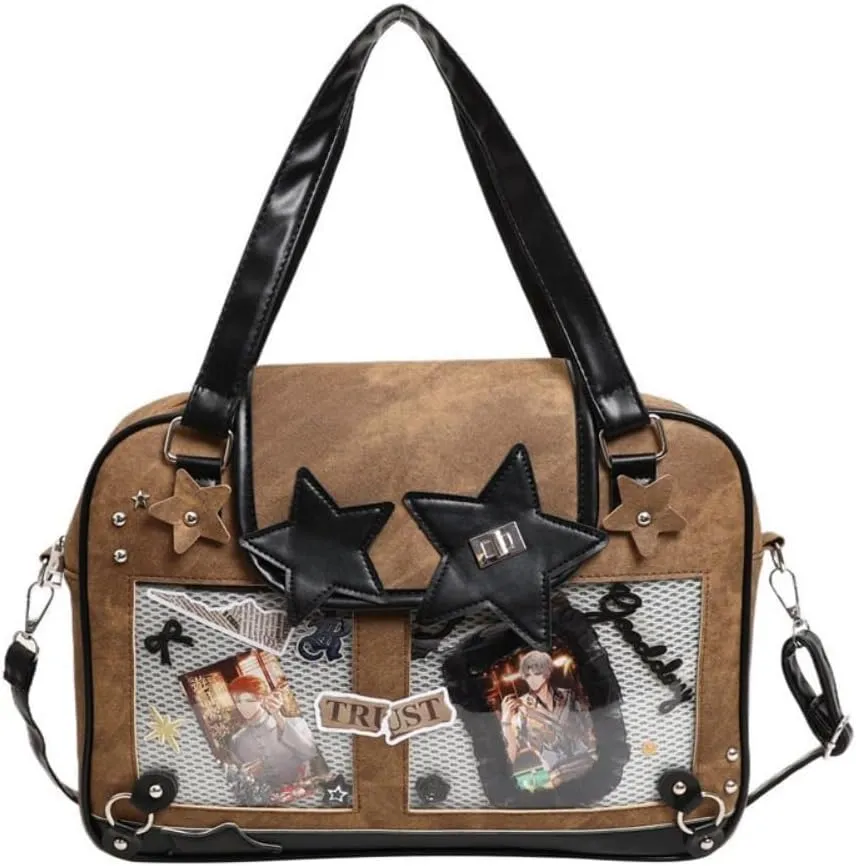 Ita Bag Pin Display Backpack for Women Denim Single Shoulder Bag Crossbody Bag with Insert Big Commute Bag Jk Bag (Brown)