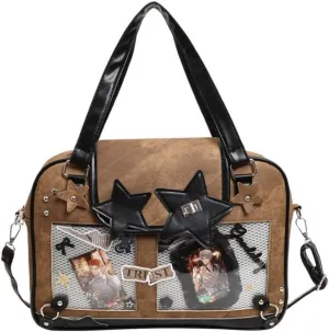 Ita Bag Pin Display Backpack for Women Denim Single Shoulder Bag Crossbody Bag with Insert Big Commute Bag Jk Bag (Brown)