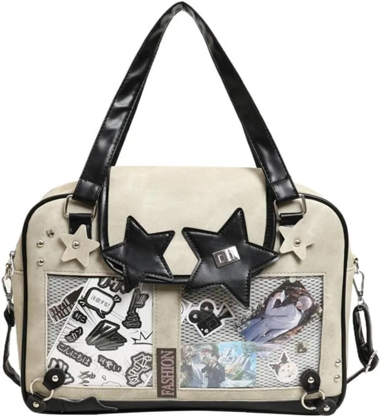 Ita Bag Pin Display Backpack for Women Denim Single Shoulder Bag Crossbody Bag with Insert Big Commute Bag Jk Bag (Off-white)