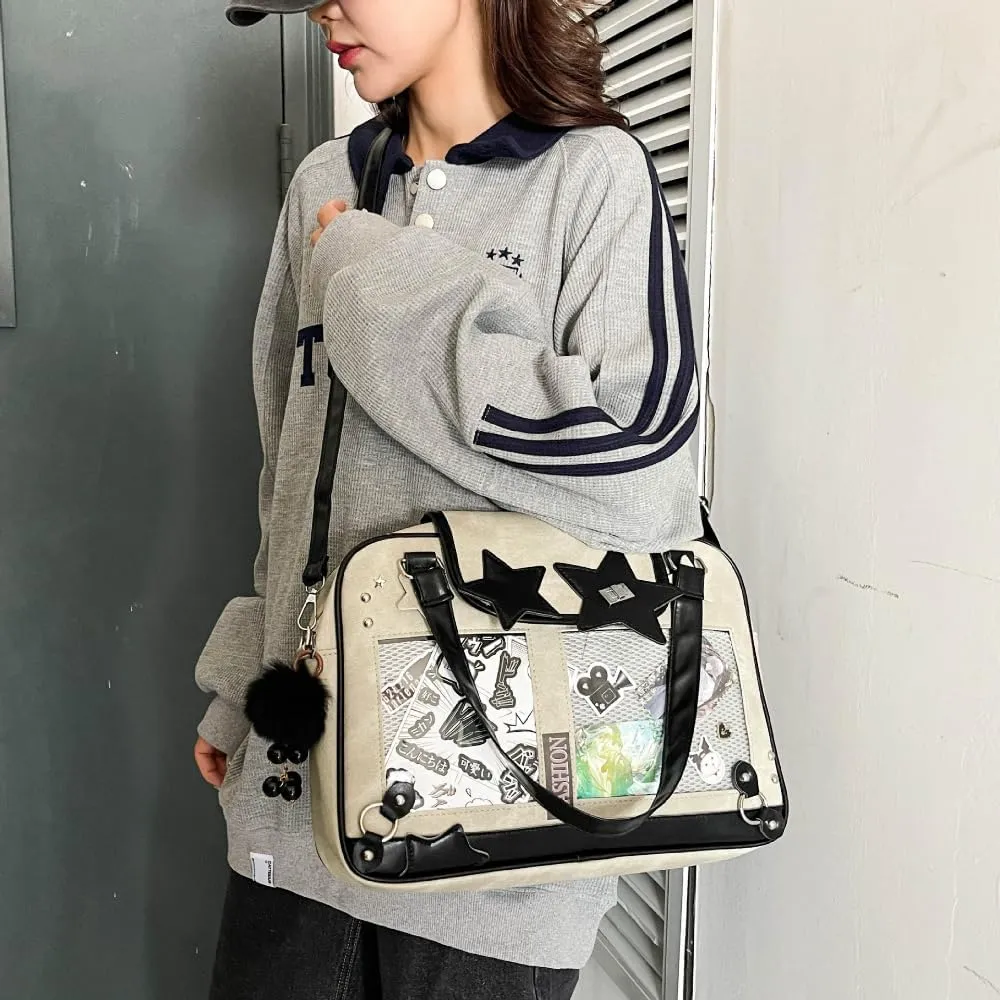 Ita Bag Pin Display Backpack for Women Denim Single Shoulder Bag Crossbody Bag with Insert Big Commute Bag Jk Bag (Off-white)