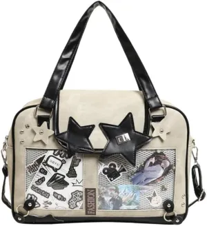 Ita Bag Pin Display Backpack for Women Denim Single Shoulder Bag Crossbody Bag with Insert Big Commute Bag Jk Bag (Off-white)