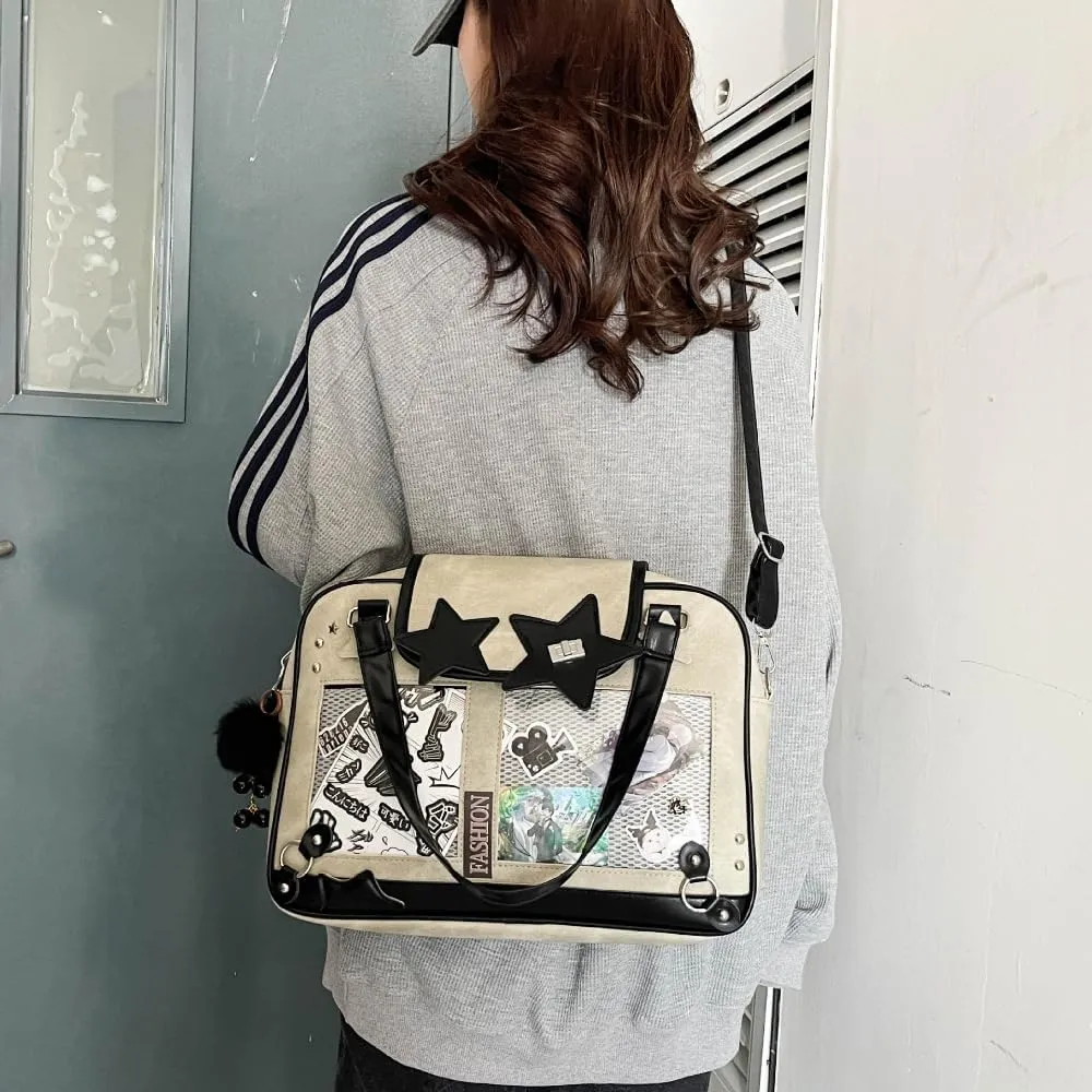 Ita Bag Pin Display Backpack for Women Denim Single Shoulder Bag Crossbody Bag with Insert Big Commute Bag Jk Bag (Off-white)