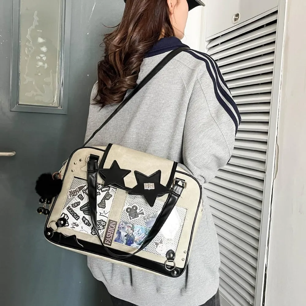 Ita Bag Pin Display Backpack for Women Denim Single Shoulder Bag Crossbody Bag with Insert Big Commute Bag Jk Bag (Off-white)