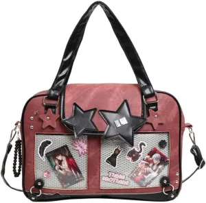 Ita Bag Pin Display Backpack for Women Denim Single Shoulder Bag Crossbody Bag with Insert Big Commute Bag Jk Bag (Red)