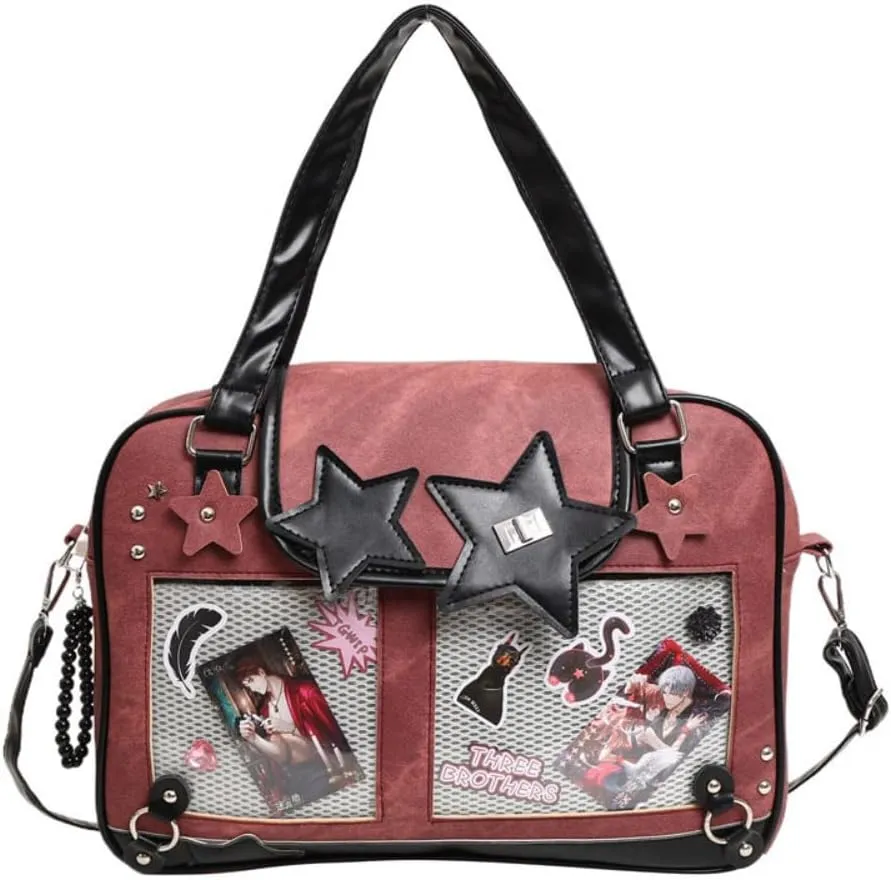 Ita Bag Pin Display Backpack for Women Denim Single Shoulder Bag Crossbody Bag with Insert Big Commute Bag Jk Bag (Red)
