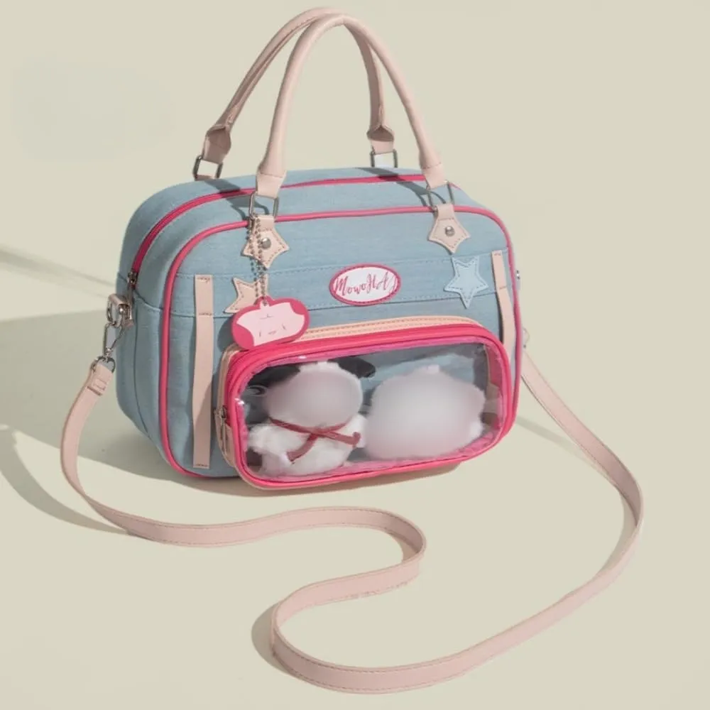 Ita Bag Pin Display Crossbody Bag Denim Stars Purse and Handbag for Women JK Single Shoulder Bag (Blue)