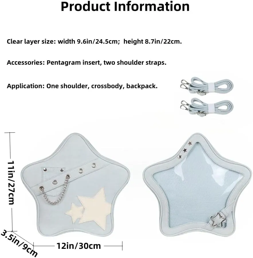 Ita Bag Star Pins Display Backpack with Insert Single Shoulder Bag Crossbody Bag Handbag and Purse for Women (Denim blue)