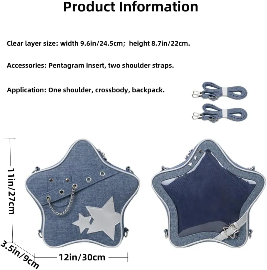 Ita Bag Star Pins Display Backpack with Insert Single Shoulder Bag Crossbody Bag Handbag and Purse for Women (Denim navy)