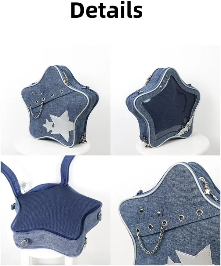 Ita Bag Star Pins Display Backpack with Insert Single Shoulder Bag Crossbody Bag Handbag and Purse for Women (PU blue 1)