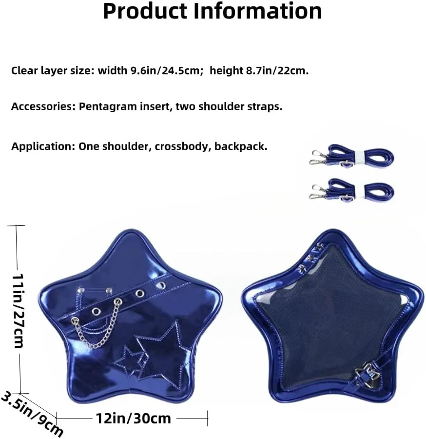 Ita Bag Star Pins Display Backpack with Insert Single Shoulder Bag Crossbody Bag Handbag and Purse for Women (PU blue 1)