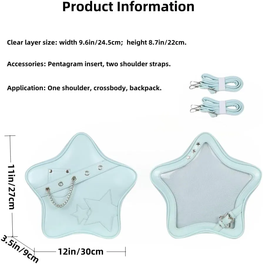 Ita Bag Star Pins Display Backpack with Insert Single Shoulder Bag Crossbody Bag Handbag and Purse for Women (PU blue 2)