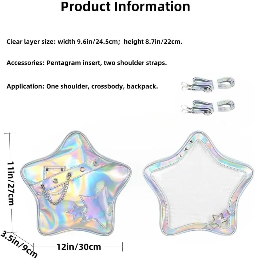Ita Bag Star Pins Display Backpack with Insert Single Shoulder Bag Crossbody Bag Handbag and Purse for Women (PU laser silver)
