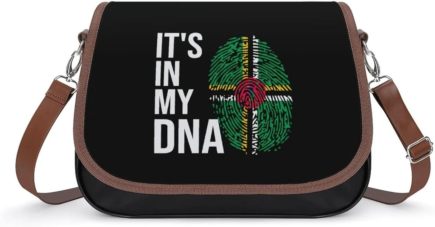 It's In My DNA Dominica Flag Crossbody Bag Anti-Theft Side Shoulder Bags Adjustable Leather Messenger Bag Unisex