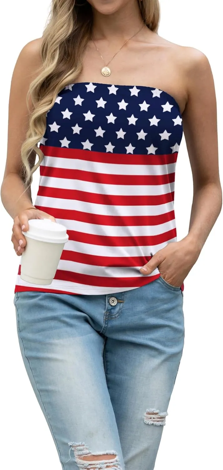 IWOLLENCE Women's Floral Tube Tops Casual Summer Backless Strapless Top Sleeveless Bandeau Tanks Shirt